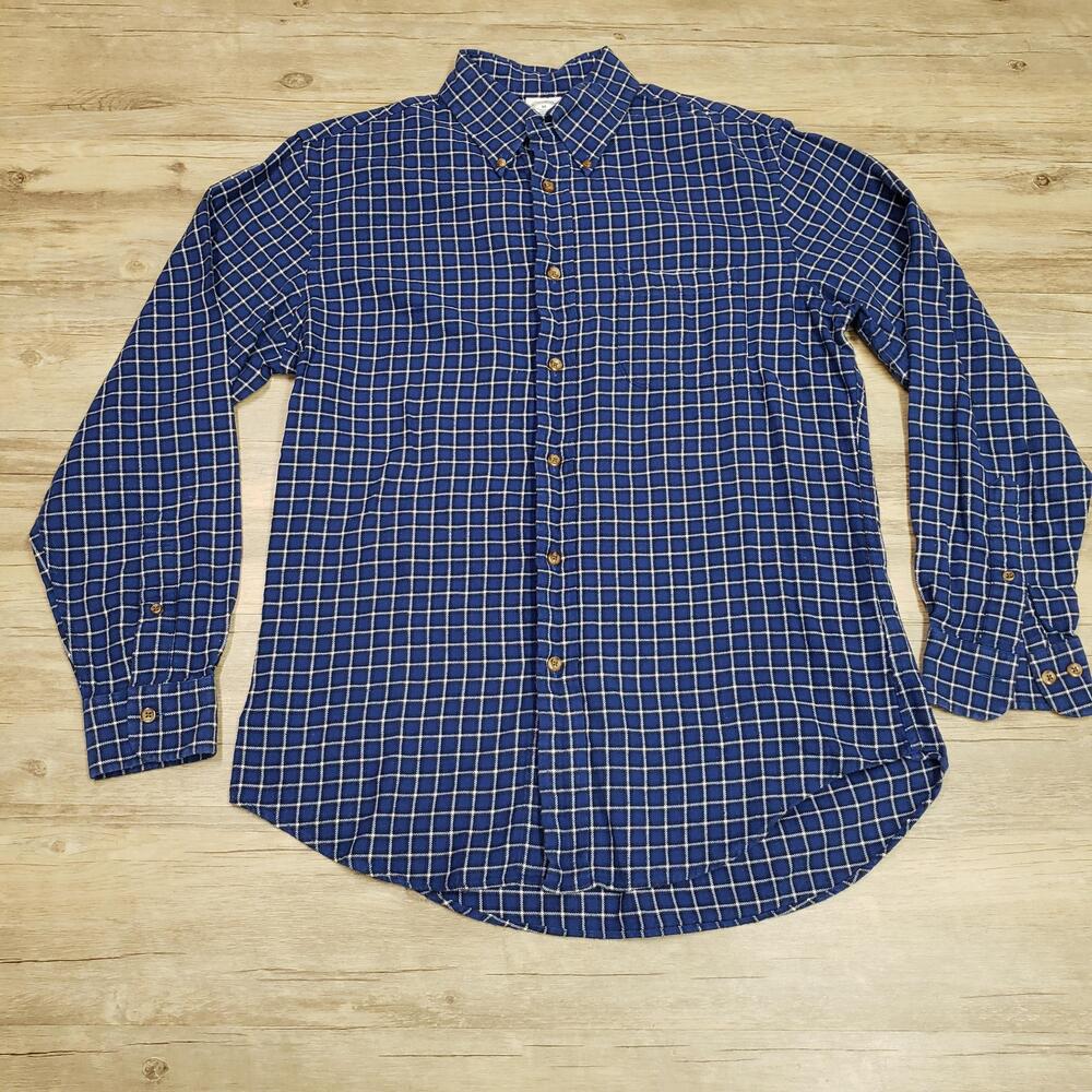 Brooks Brothers Flannel Shirt Mens Medium Blue Check Long Sleeve Button Down